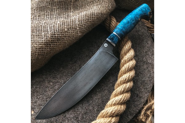Damascus kitchen knife Chef (stabilized maple burl)