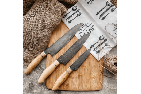 Набор кухонный булатных ножей Сантоку-1 (Большой, Средний, Малый)
