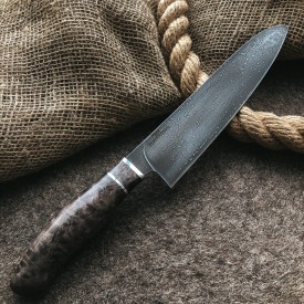 Кухонный булатный нож Сантоку Средний (стаб.карельская береза)