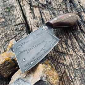 Damascus keychain knife Sperm Whale - walnut / handicrafts /
