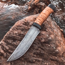 Carving knife made of cast bulat R002 (typeset bark)