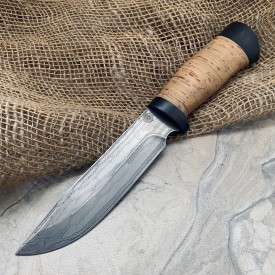 Carving knife made of cast bulat R007 birch bark / handicrafts /