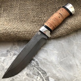 Carving knife made of cast bulat R015 (typeset bark)